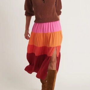 Marine Layer Maeve Tiered Midi Skirt in Multi Colorblock